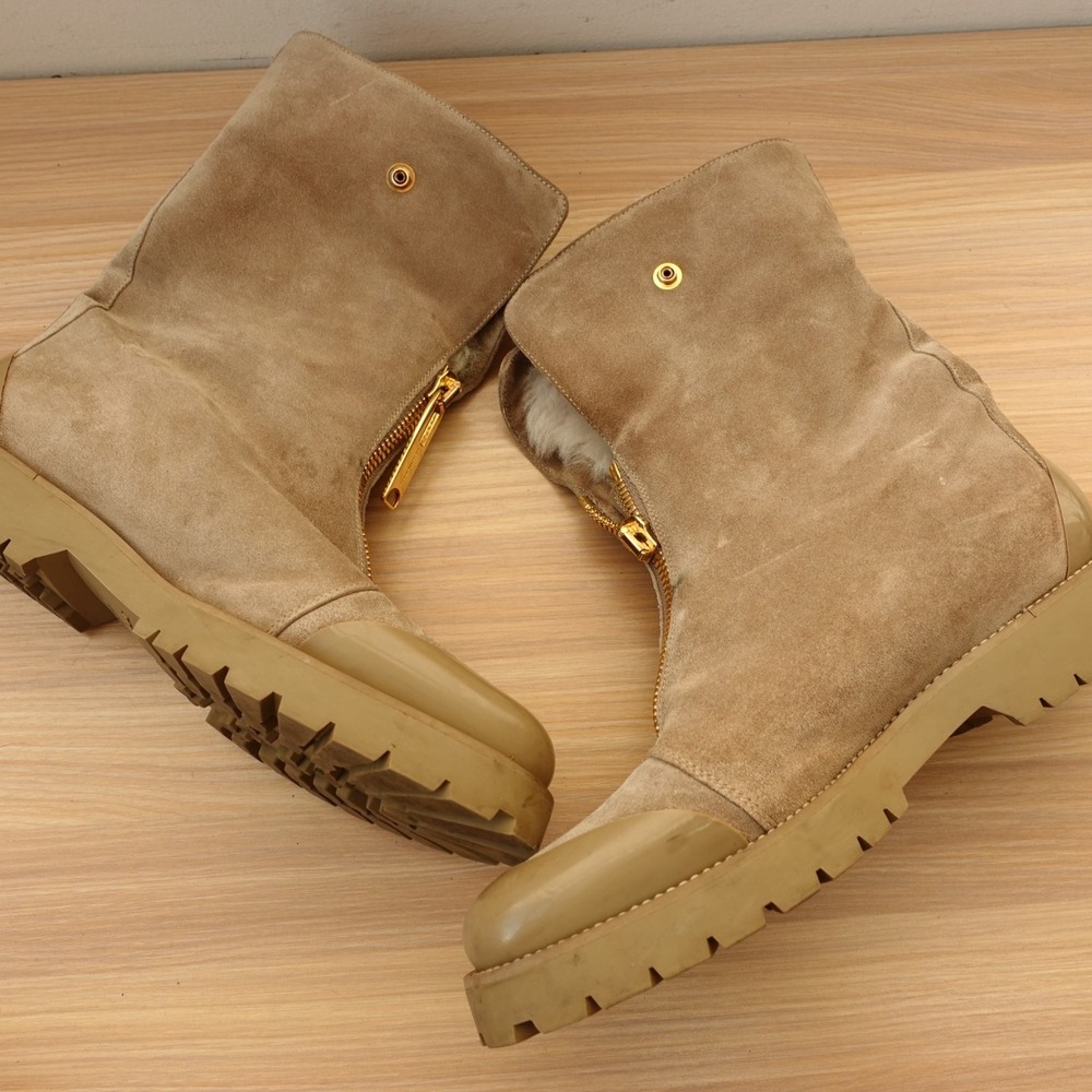 Burberry Shearling Boots Womens 38 8 Taupe Suede Cap Toe Lug Sole Winter Italy